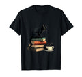 Black Cats And Books Stacked Coffee T-Shirt - Aesthetic Graphic Men Women - T-Shirt, Sweatshirt, Hoodie