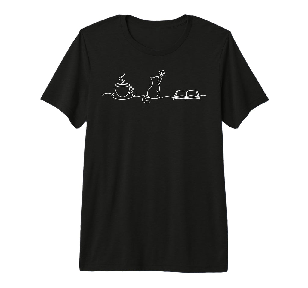 Cat Coffee Reading Books Lover T-Shirt - Fun Novelty Design Men Women - T-Shirt, Sweatshirt, Hoodie