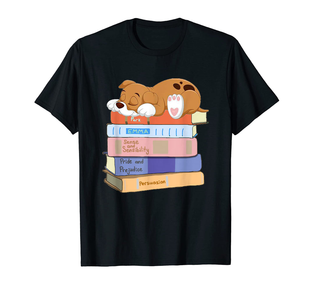Jane Austen Dog Puppy Literary Book T-Shirt - Graphic Print for Adults - T-Shirt, Sweatshirt, Hoodie