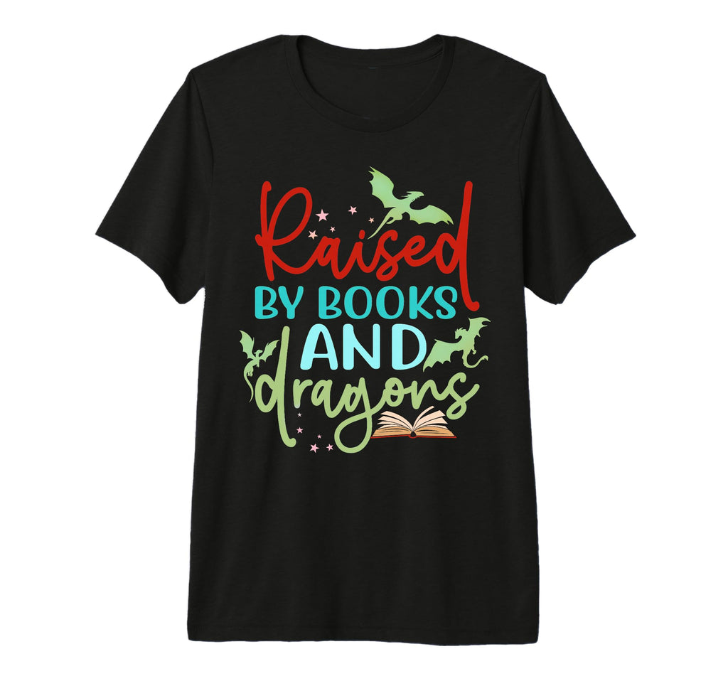 Raised Books And Dragons Fantasy Book T-Shirt - Graphic Print for Adults - T-Shirt, Sweatshirt, Hoodie