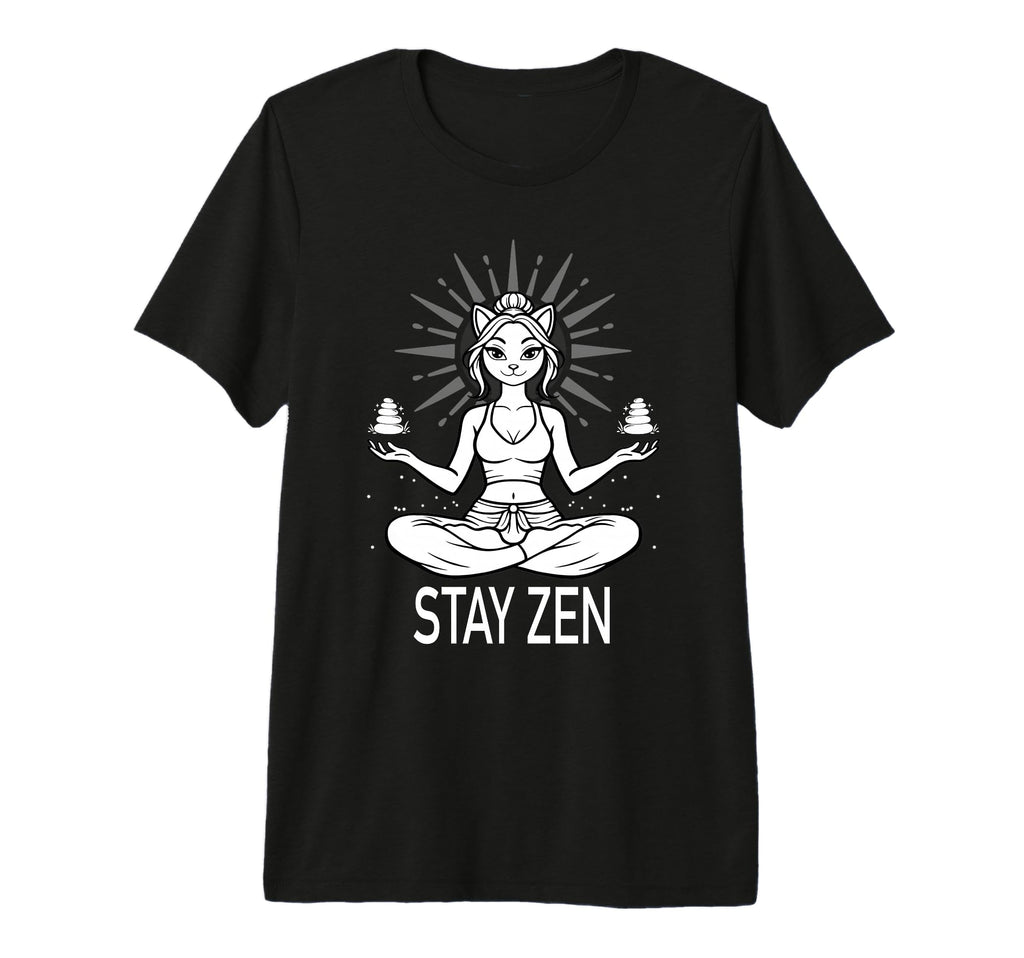 Stay Zen Cat Meditation Calm Yoga T-Shirt - Unique Graphic Men Women - T-Shirt, Sweatshirt, Hoodie