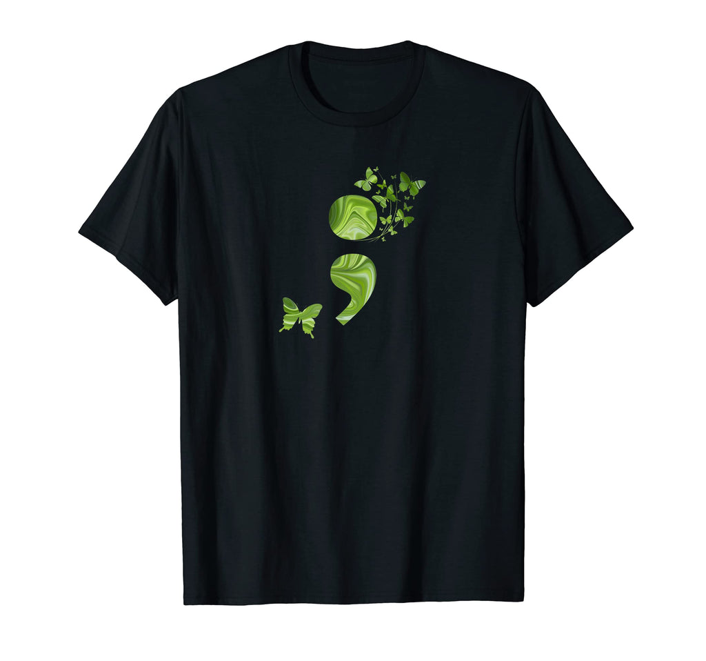 Semicolon Butterfly Green Mental T-Shirt - Casual Everyday Wear Unisex - T-Shirt, Sweatshirt, Hoodie