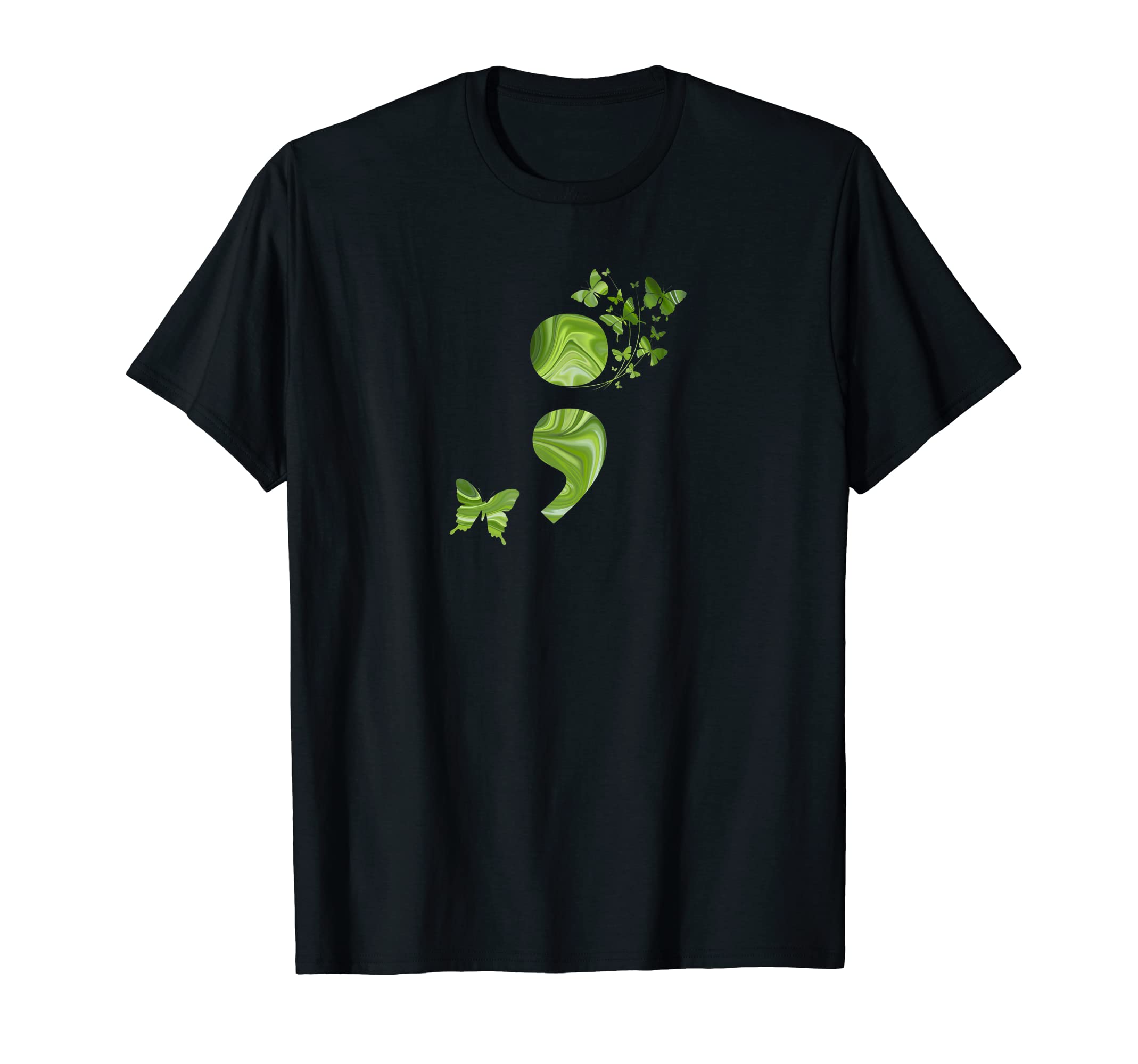 Semicolon Butterfly Green Mental T-Shirt - Casual Everyday Wear Unisex - T-Shirt, Sweatshirt, Hoodie