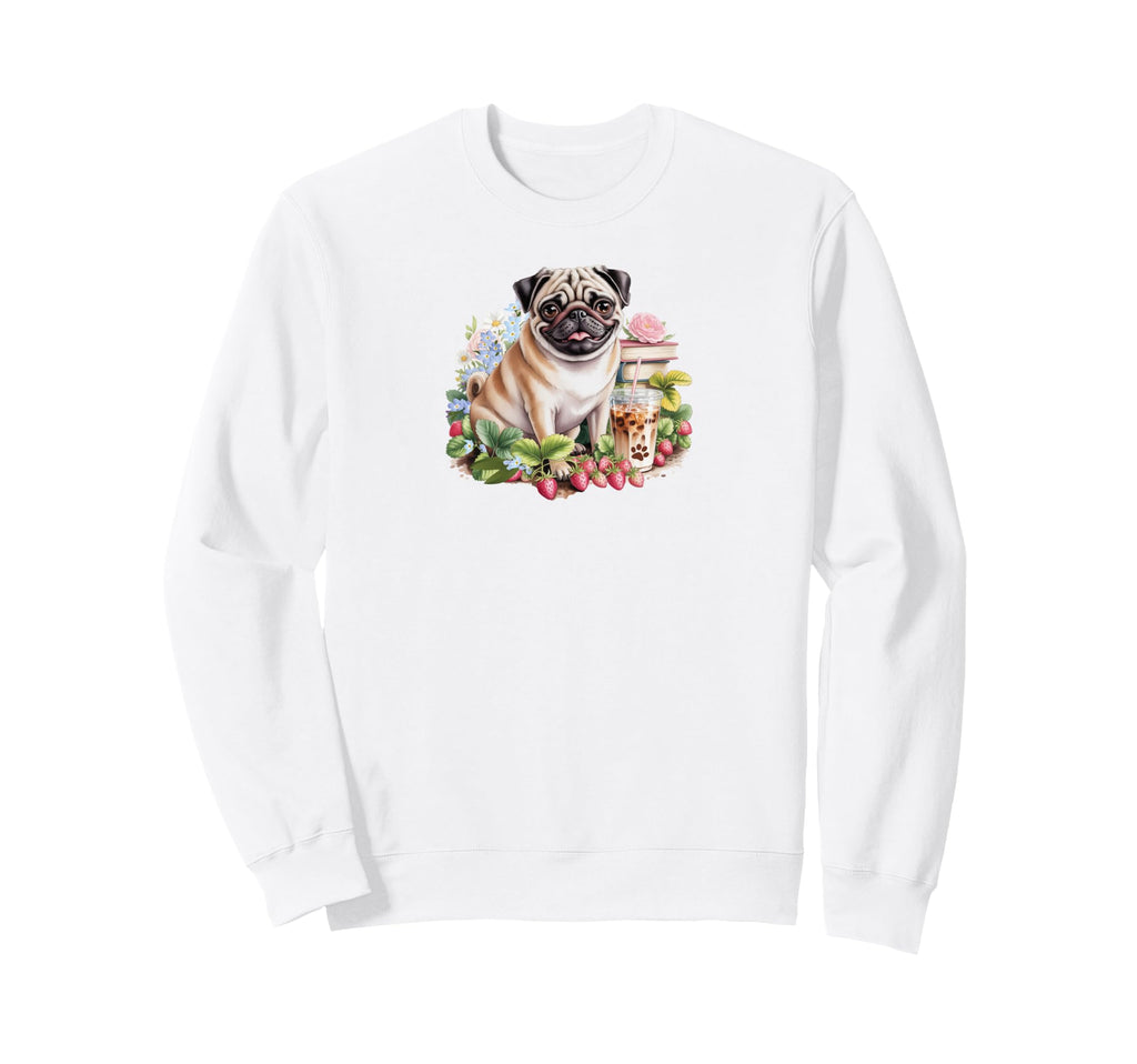 Pug Moms Strawberry Garden Dog Sweatshirt - Minimalist Print Men Women - T-Shirt, Sweatshirt, Hoodie
