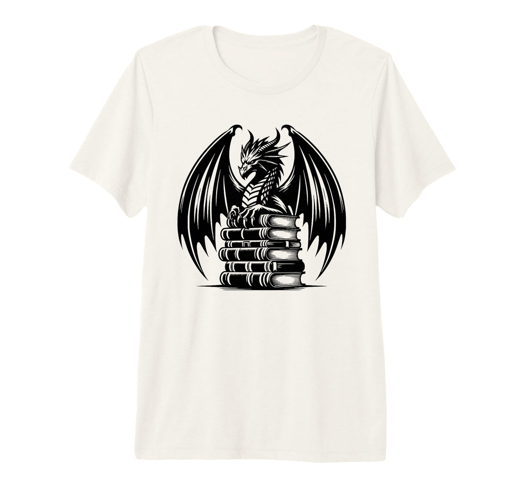 Gothic Dragon Stack Books Reading Tri T-Shirt - Minimalist Print Unisex - T-Shirt, Sweatshirt, Hoodie