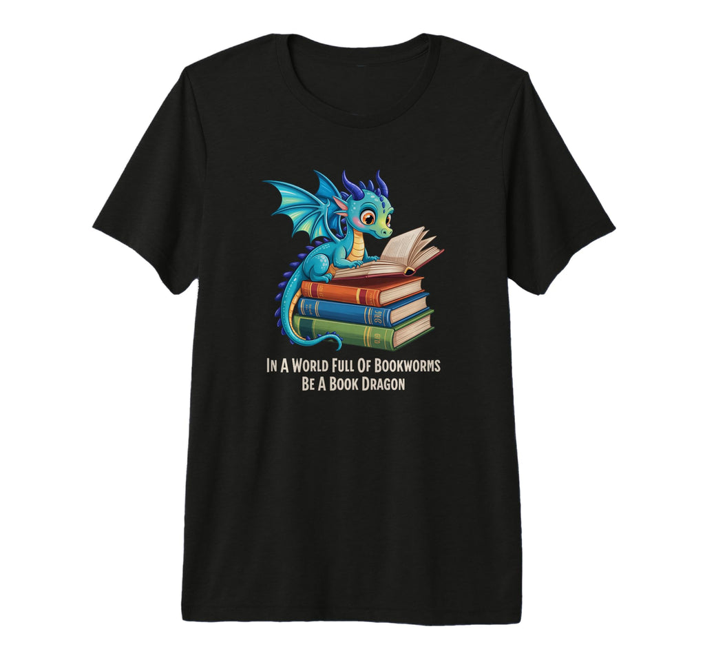 Dragon Reading Book Fantasy Bookworm T-Shirt - Custom Art Print Unisex - T-Shirt, Sweatshirt, Hoodie