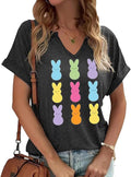 Earlymemb Womens Happy Easter Day V Neck Shirt Funny Bunny Rabbit Eggs Graphic Short Sleeve Tee Spring Casual Christian Tops - T-Shirt, Sweatshirt, Hoodie