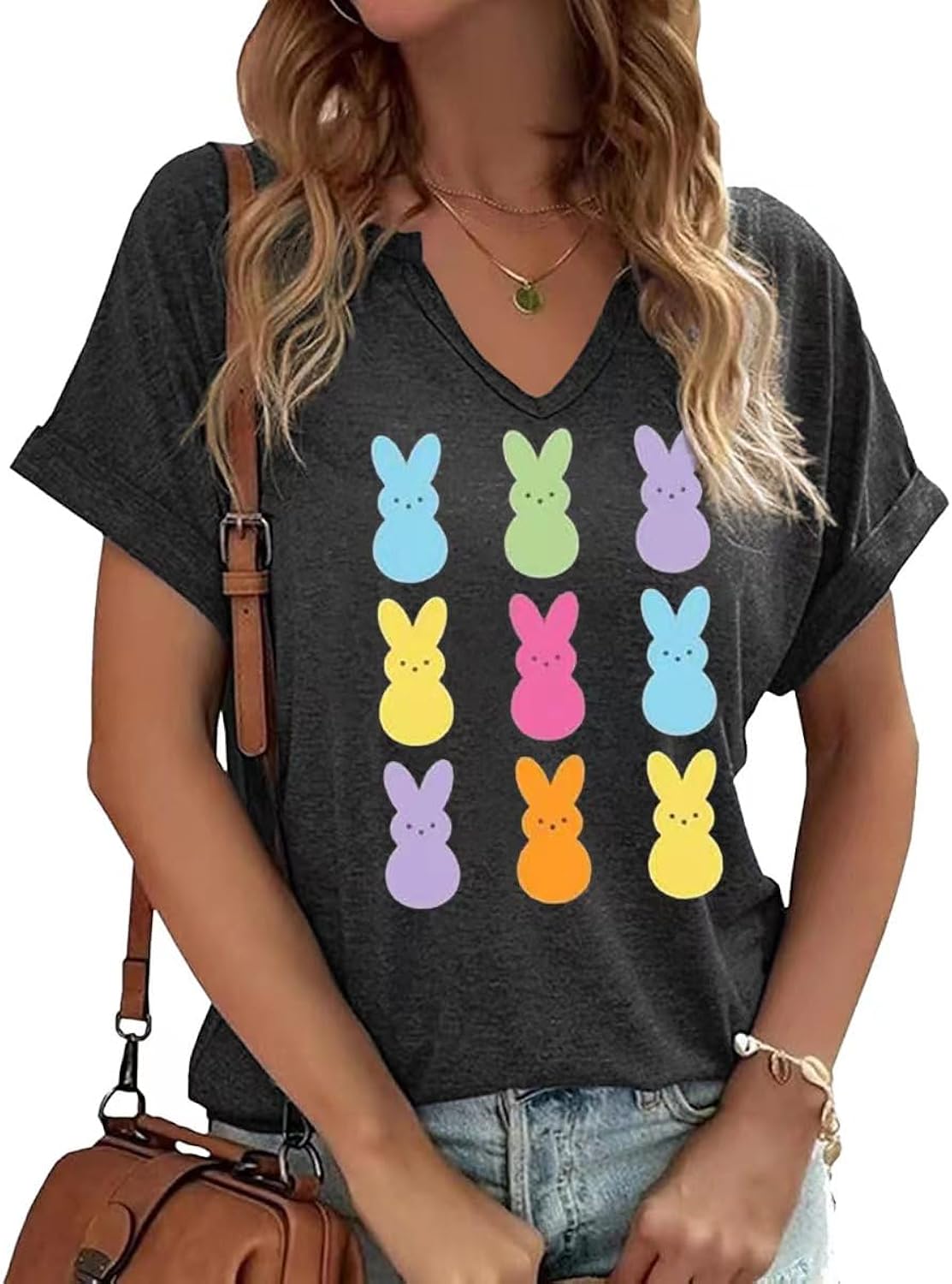 Earlymemb Womens Happy Easter Day V Neck Shirt Funny Bunny Rabbit Eggs Graphic Short Sleeve Tee Spring Casual Christian Tops - T-Shirt, Sweatshirt, Hoodie