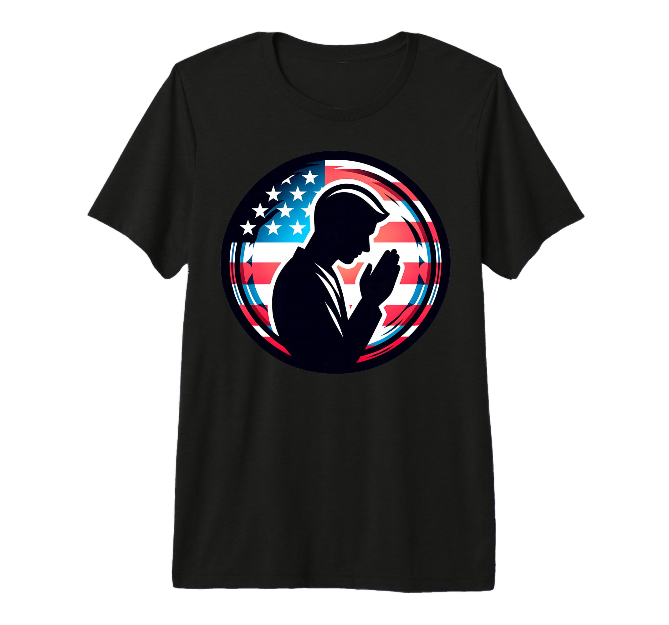 Silhouette Praying American Flag T-Shirt - Minimalist Print Men Women - T-Shirt, Sweatshirt, Hoodie
