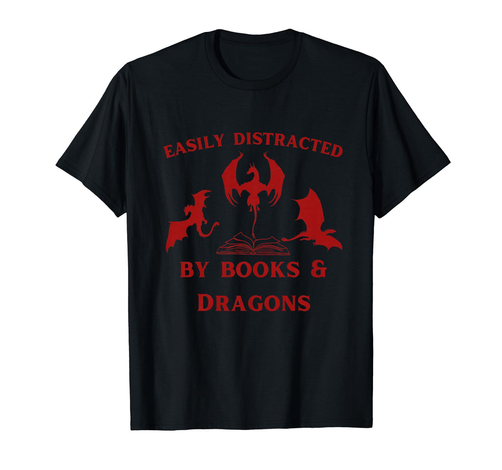 Easily Distracted Books And Dragons T-Shirt - Graphic Print Unisex - T-Shirt, Sweatshirt, Hoodie