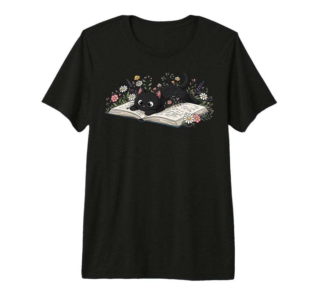 Black Cat Reading Book Lover Bibliophile T-Shirt - Graphic Print Unisex - T-Shirt, Sweatshirt, Hoodie