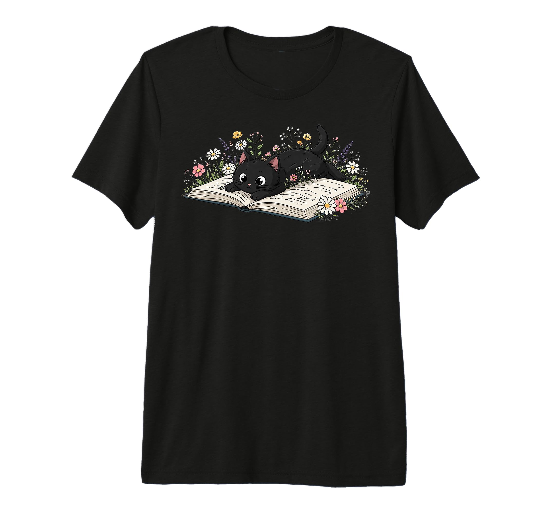 Black Cat Reading Book Lover Bibliophile T-Shirt - Graphic Print Unisex - T-Shirt, Sweatshirt, Hoodie