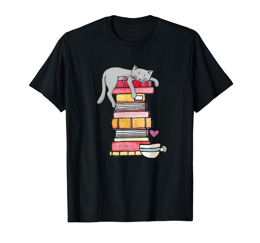 Cat Book Coffee Lover T-Shirt - Casual Everyday Wear Unisex - T-Shirt, Sweatshirt, Hoodie