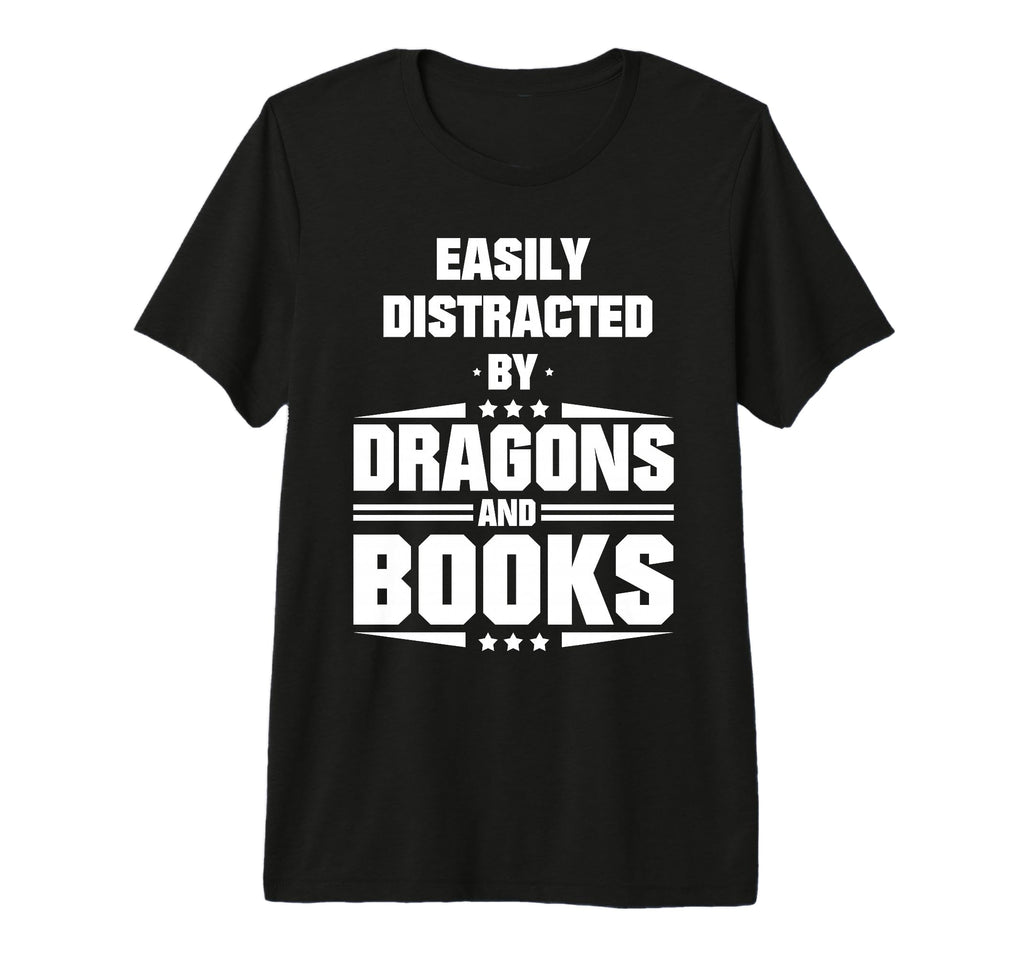 Easily Distracted Dragons And Books T-Shirt - Custom Art Print Men Women - T-Shirt, Sweatshirt, Hoodie