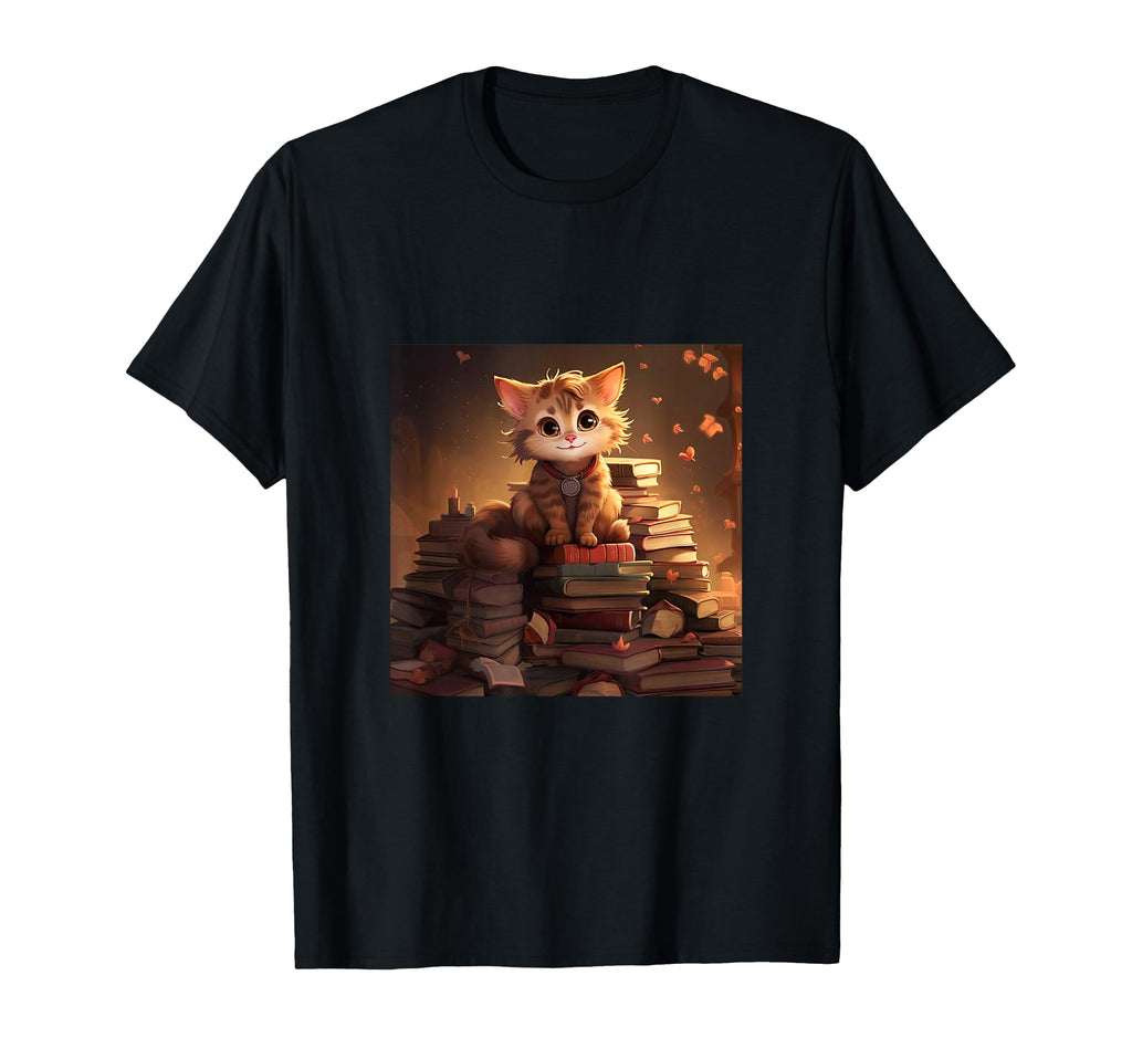 Book Nerd Cat Reading Library T-Shirt - Custom Art Print Men Women - T-Shirt, Sweatshirt, Hoodie