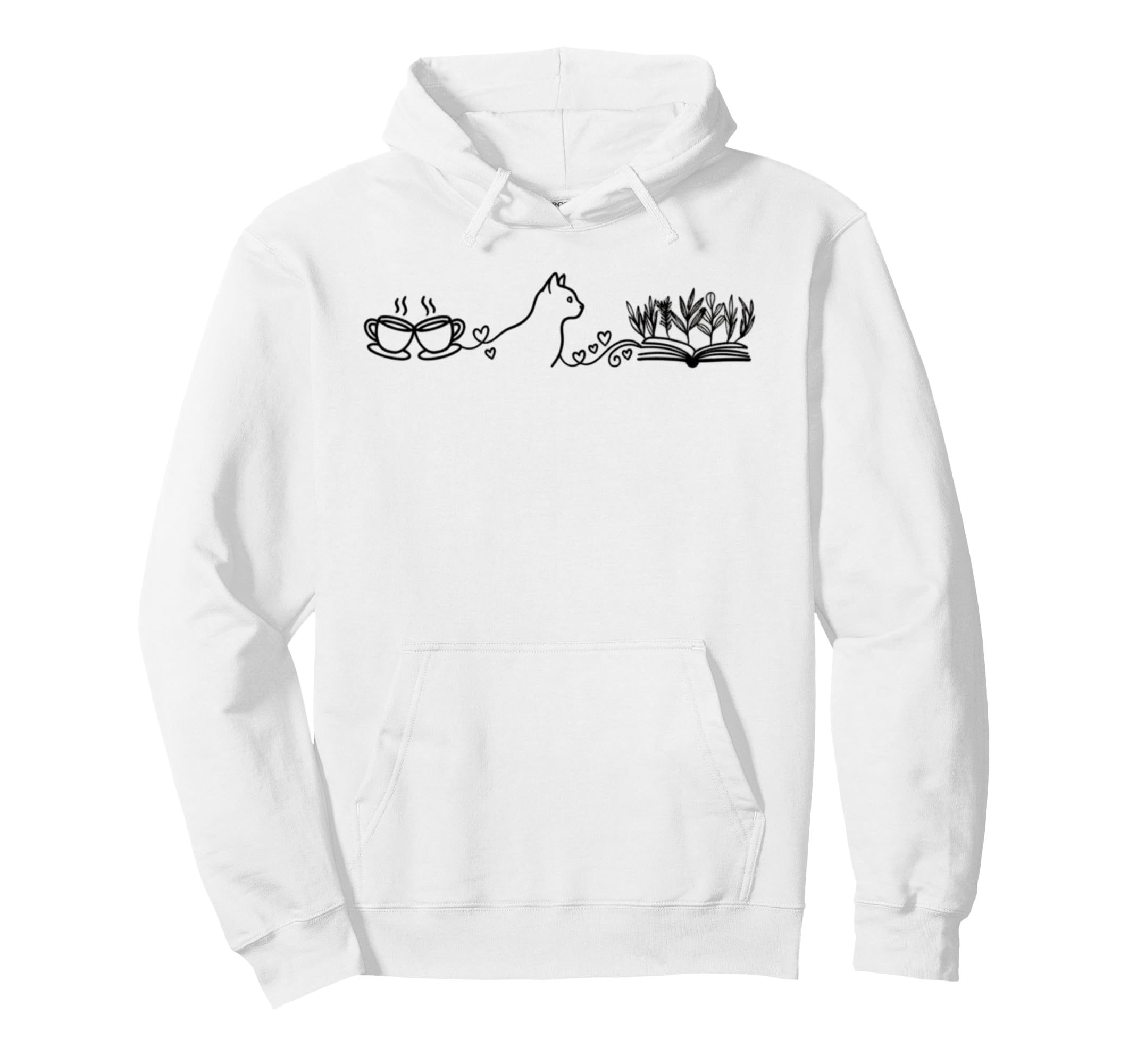 Minimalist Cat Coffee And Book Lover Hoodie - Minimalist Print Unisex - T-Shirt, Sweatshirt, Hoodie