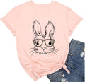 Bunny with Leopard Glasses T-Shirt for Women Cute Easter Bunny Graphic Tees Casual Short Sleeve Shirts Tops - T-Shirt, Sweatshirt, Hoodie