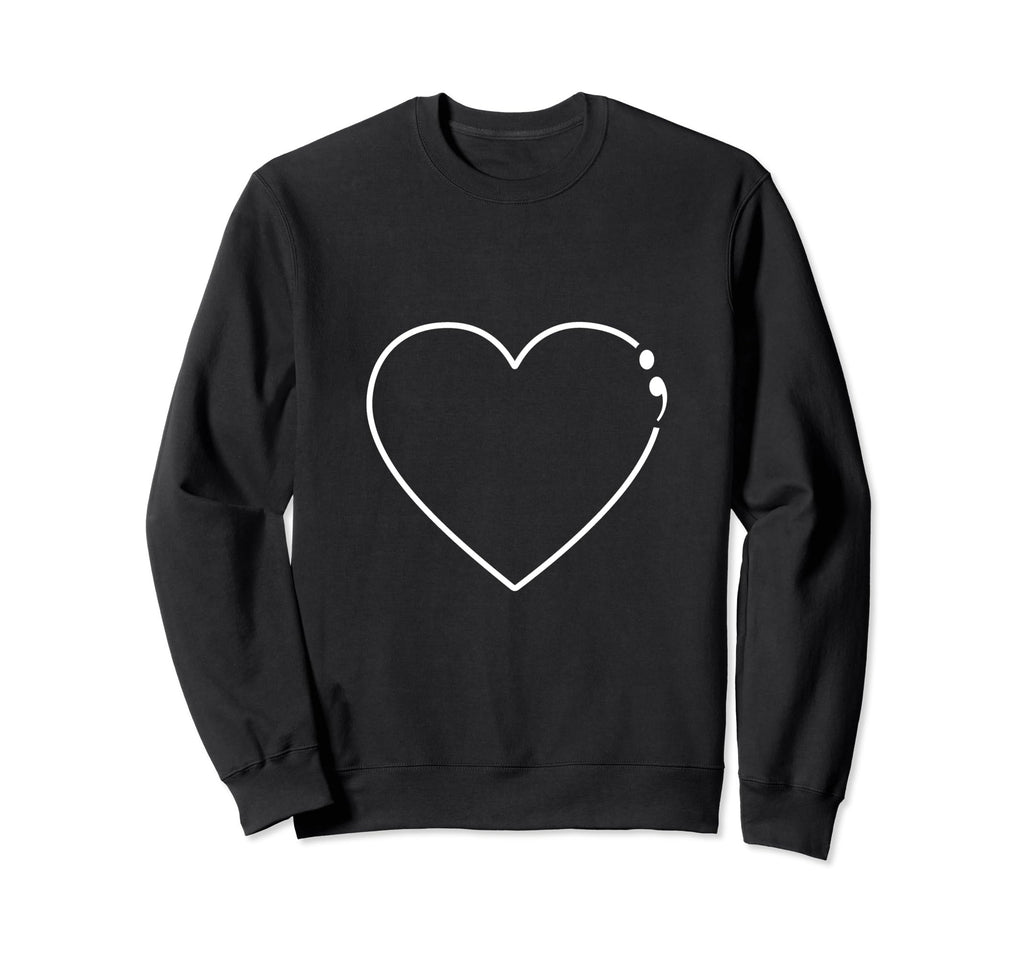 Heart Semicolon Mental Health Sweatshirt - Minimalist Print Men Women - T-Shirt, Sweatshirt, Hoodie