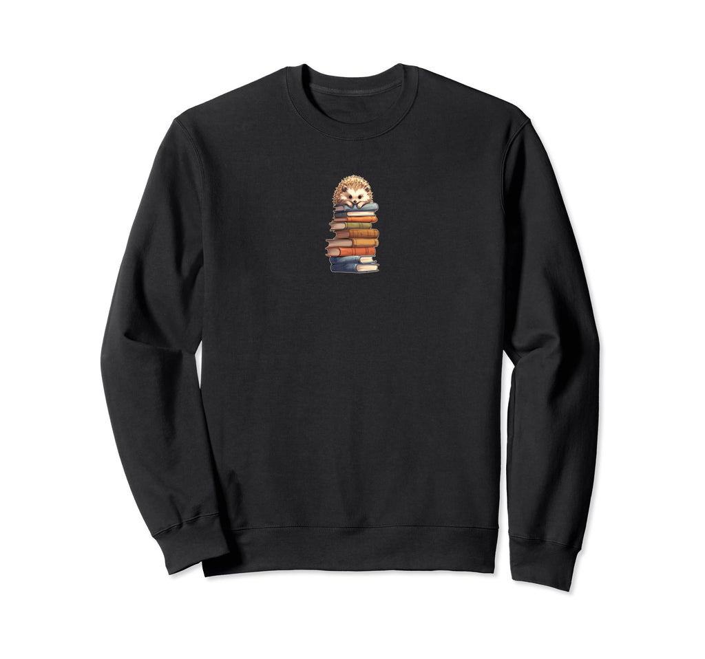 Hedgehog Books Stack Books Reading Sweatshirt - Unique Graphic Men Women - T-Shirt, Sweatshirt, Hoodie