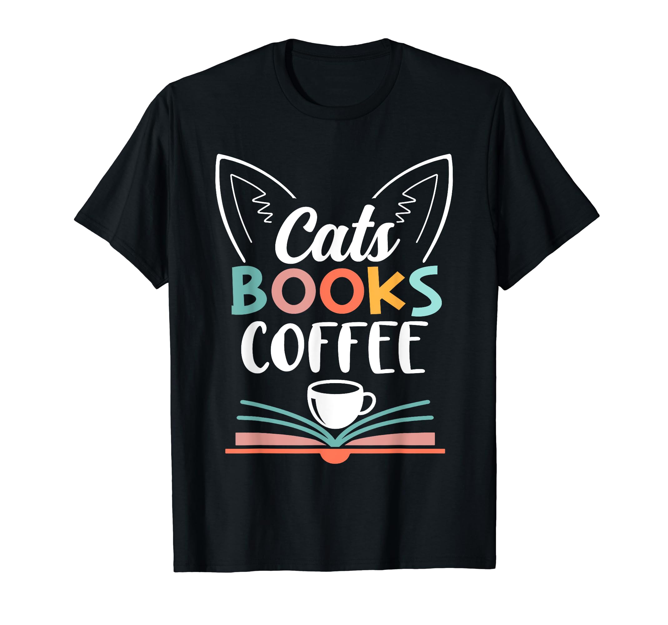 Kawaii Cats Books Coffee Nerd Cat T-Shirt - Casual Everyday Wear Unisex - T-Shirt, Sweatshirt, Hoodie