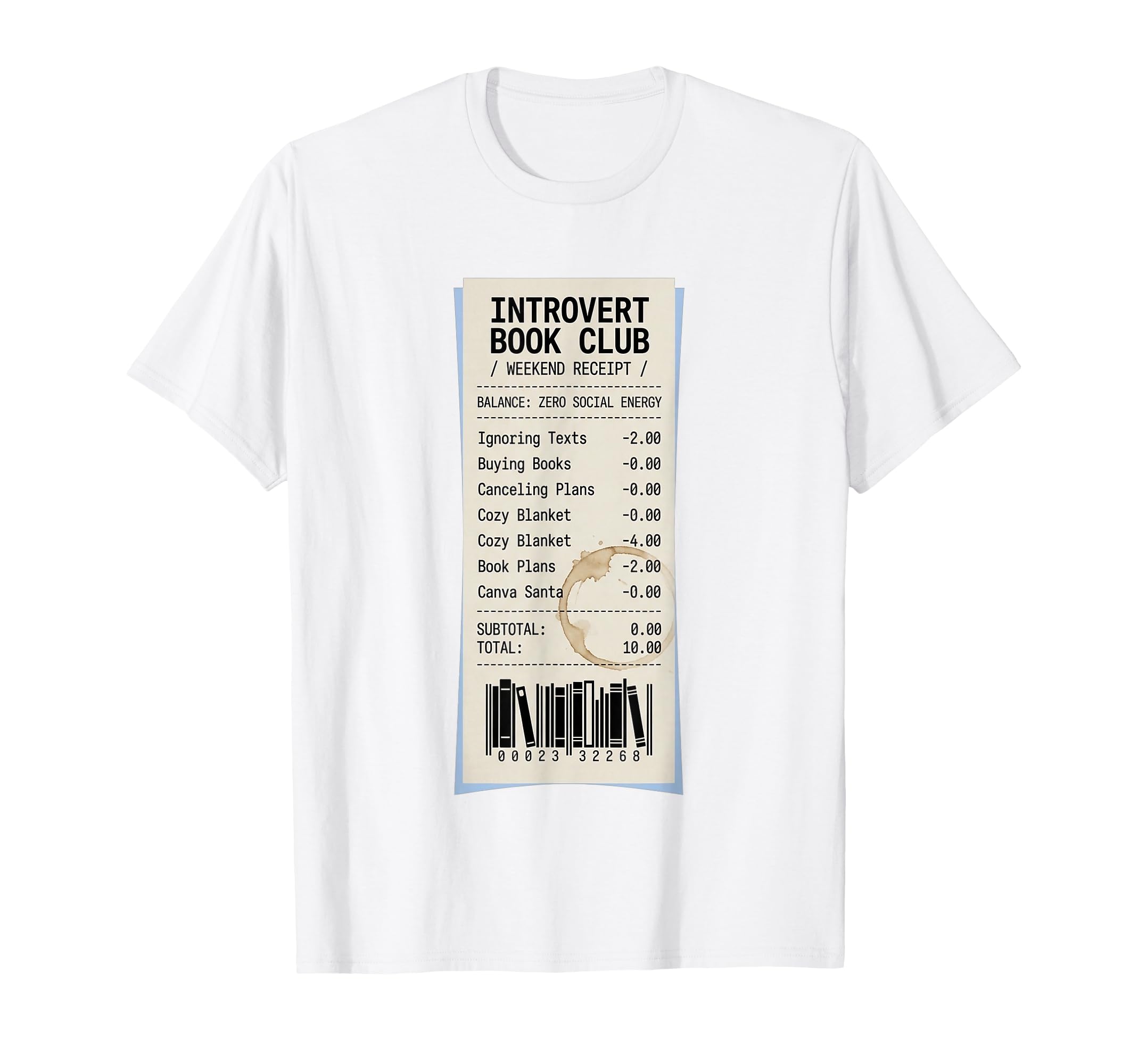 Introvert Book Club Weekend Receipt T-Shirt - Novelty Apparel for Adults - T-Shirt, Sweatshirt, Hoodie