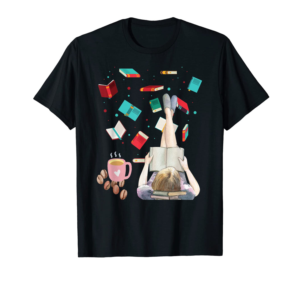 Reading Books Flying Coffee Mug T-Shirt - Fun Novelty Design Men Women - T-Shirt, Sweatshirt, Hoodie
