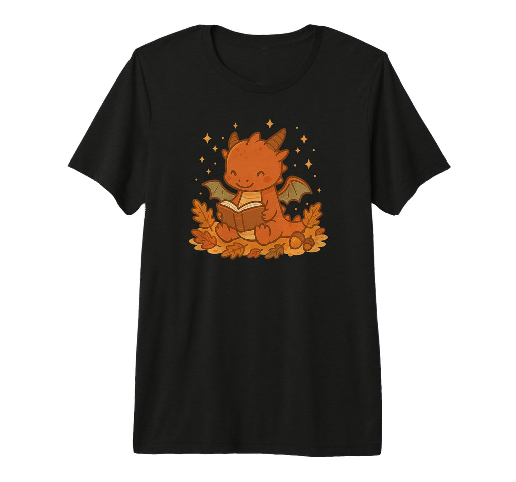 Dragon Hugging Book Autumn Leaves T-Shirt - Unique Graphic for Adults - T-Shirt, Sweatshirt, Hoodie
