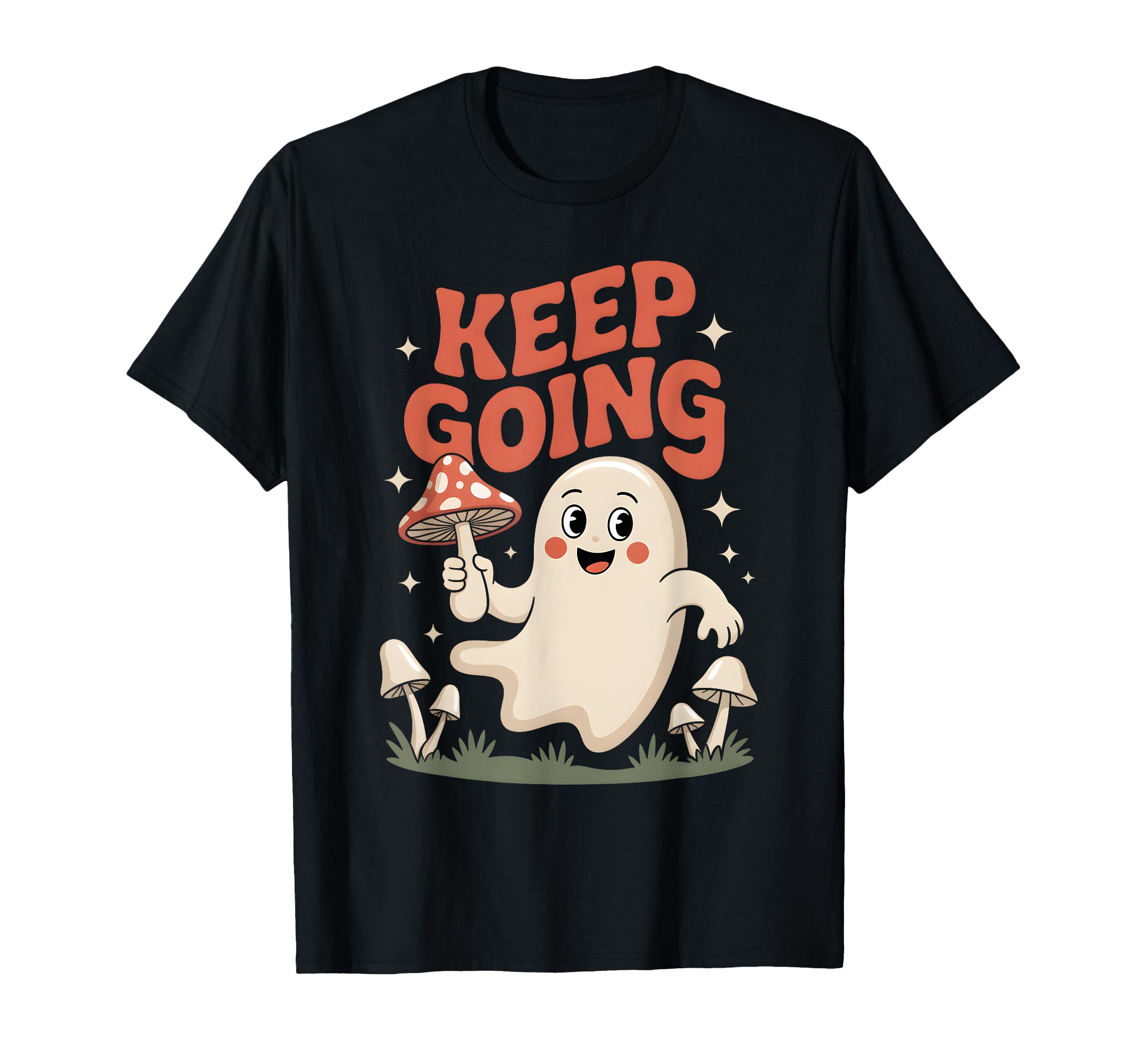 Keep Going Ghost Holding Mushroom Art T-Shirt - Streetwear Style Unisex - T-Shirt, Sweatshirt, Hoodie