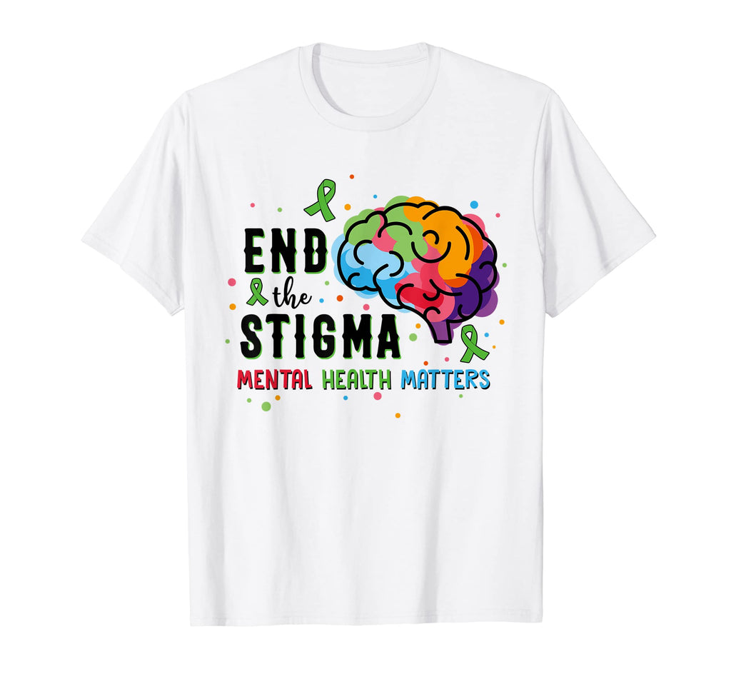 Green Ribbon End Stigma Mental Health T-Shirt - Minimalist Print Men Women - T-Shirt, Sweatshirt, Hoodie