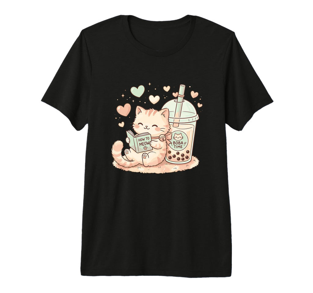 Funny Bookish Cat Boba Tea Reader T-Shirt - Fun Novelty Design for Adults - T-Shirt, Sweatshirt, Hoodie