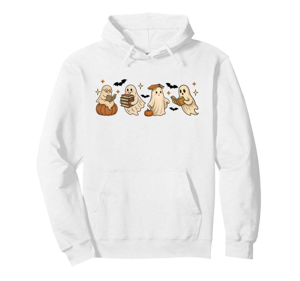 Halloween Ghost Book Lover Hoodie - Unique Graphic Unisex - T-Shirt, Sweatshirt, Hoodie