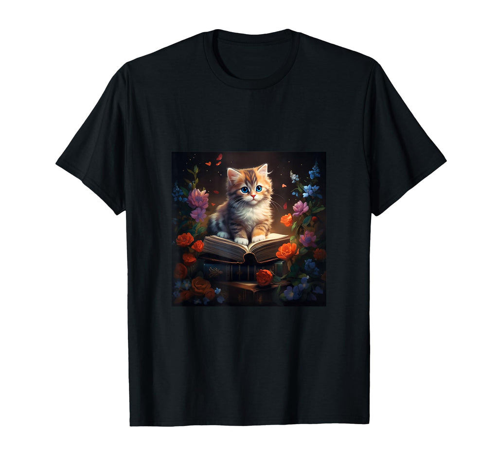 Book Nerd Cat Reading Flower Bookworm T-Shirt - Fun Novelty Design Unisex - T-Shirt, Sweatshirt, Hoodie