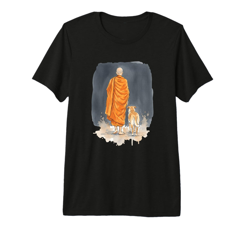Mindful Monk Dog Walking Meditation T-Shirt - Minimalist Print Unisex - T-Shirt, Sweatshirt, Hoodie