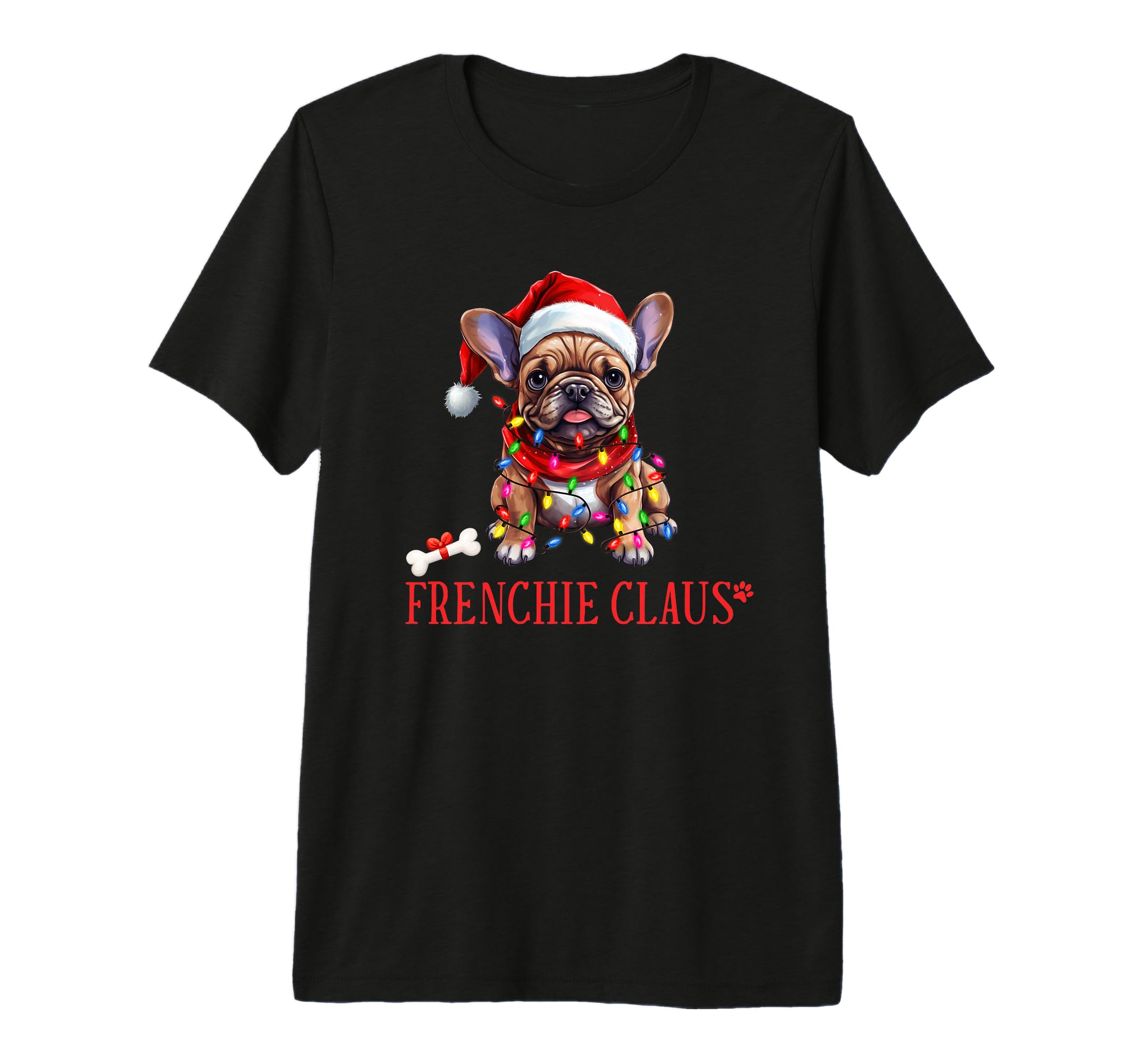 Frenchie Claus French Bulldog Dog Tri T-Shirt - Novelty Apparel for Adults - T-Shirt, Sweatshirt, Hoodie