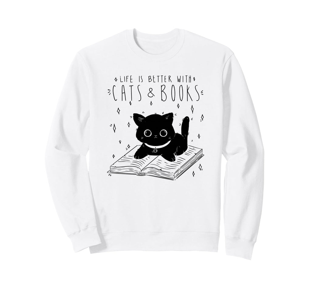 Cats And Books Aesthetic Feline Sweatshirt - Graphic Print for Adults - T-Shirt, Sweatshirt, Hoodie