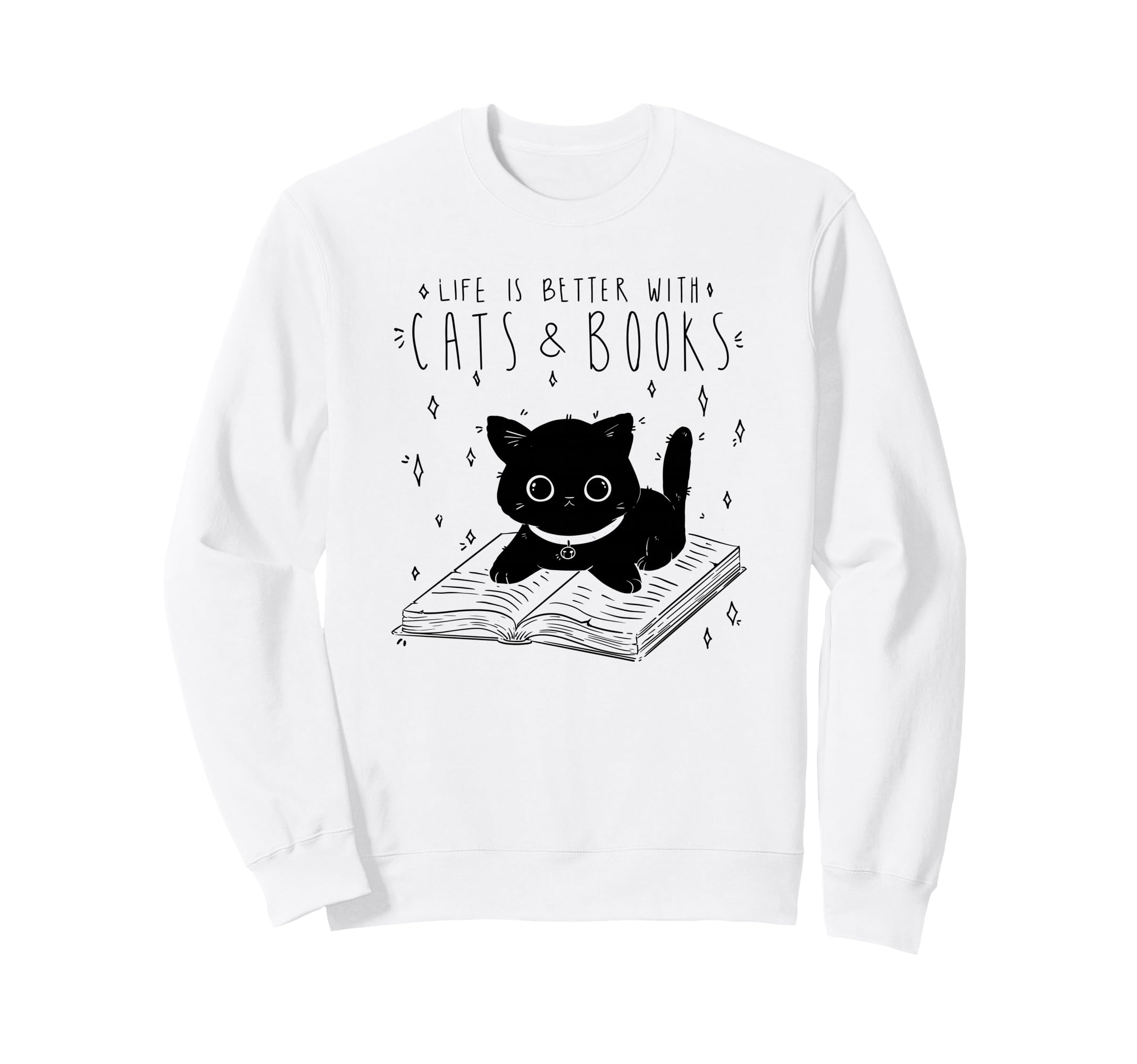 Cats And Books Aesthetic Feline Sweatshirt - Graphic Print for Adults - T-Shirt, Sweatshirt, Hoodie
