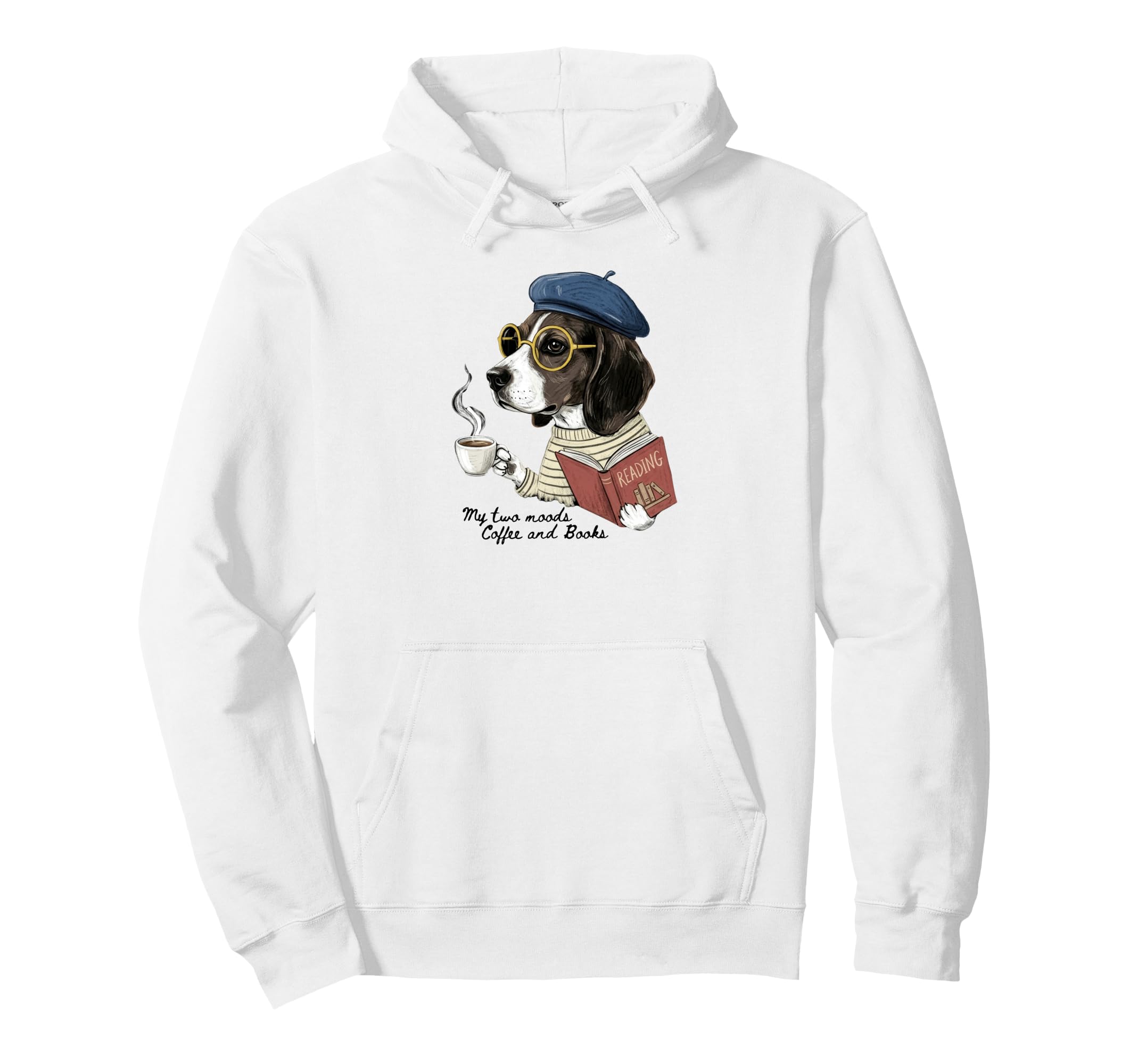 Dog Reading Book Coffee Dark Academia Hoodie - Aesthetic Graphic Men Women - T-Shirt, Sweatshirt, Hoodie
