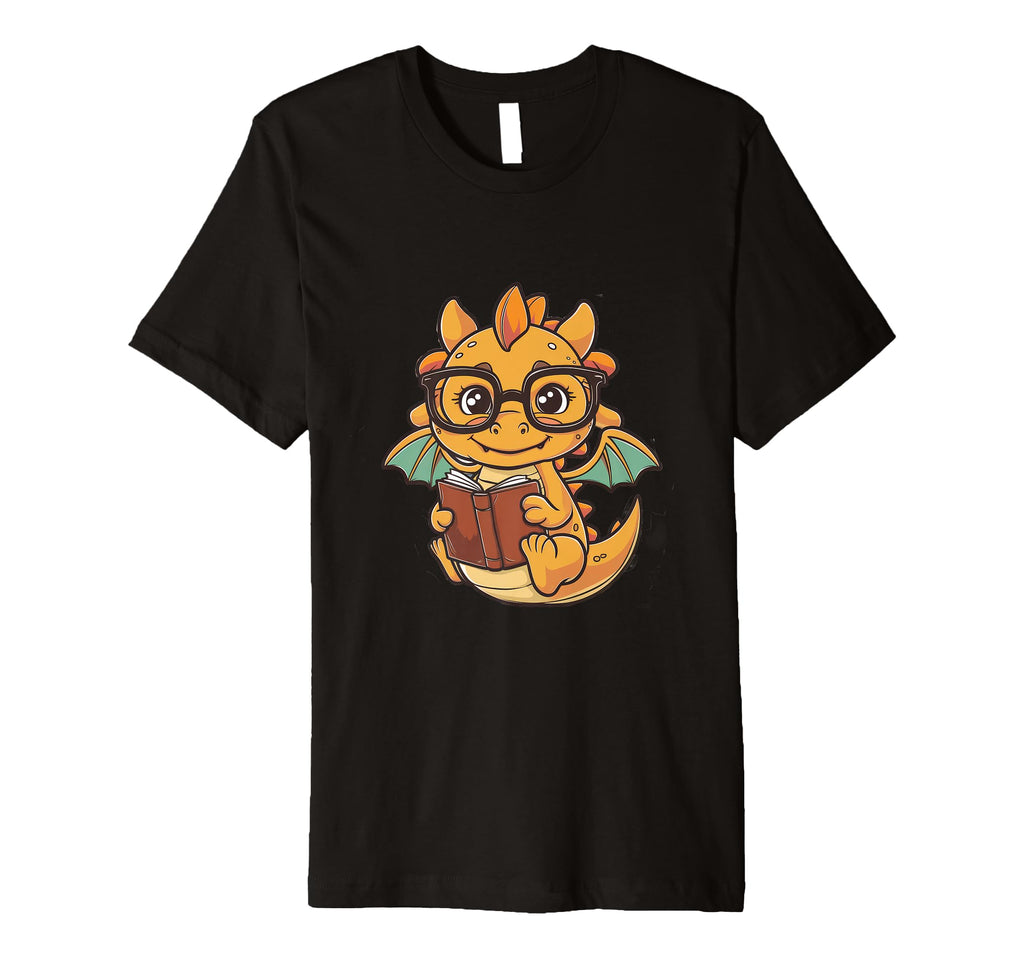 Kawaii Dragon Reading Glasses And Book T-Shirt - Minimalist Print Unisex - T-Shirt, Sweatshirt, Hoodie