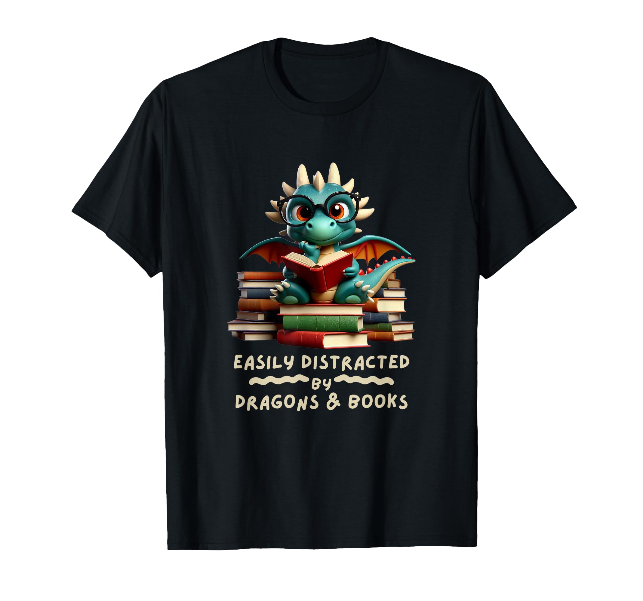 Easily Distracted Dragon And Books 2025 T-Shirt - Unique Graphic Men Women - T-Shirt, Sweatshirt, Hoodie