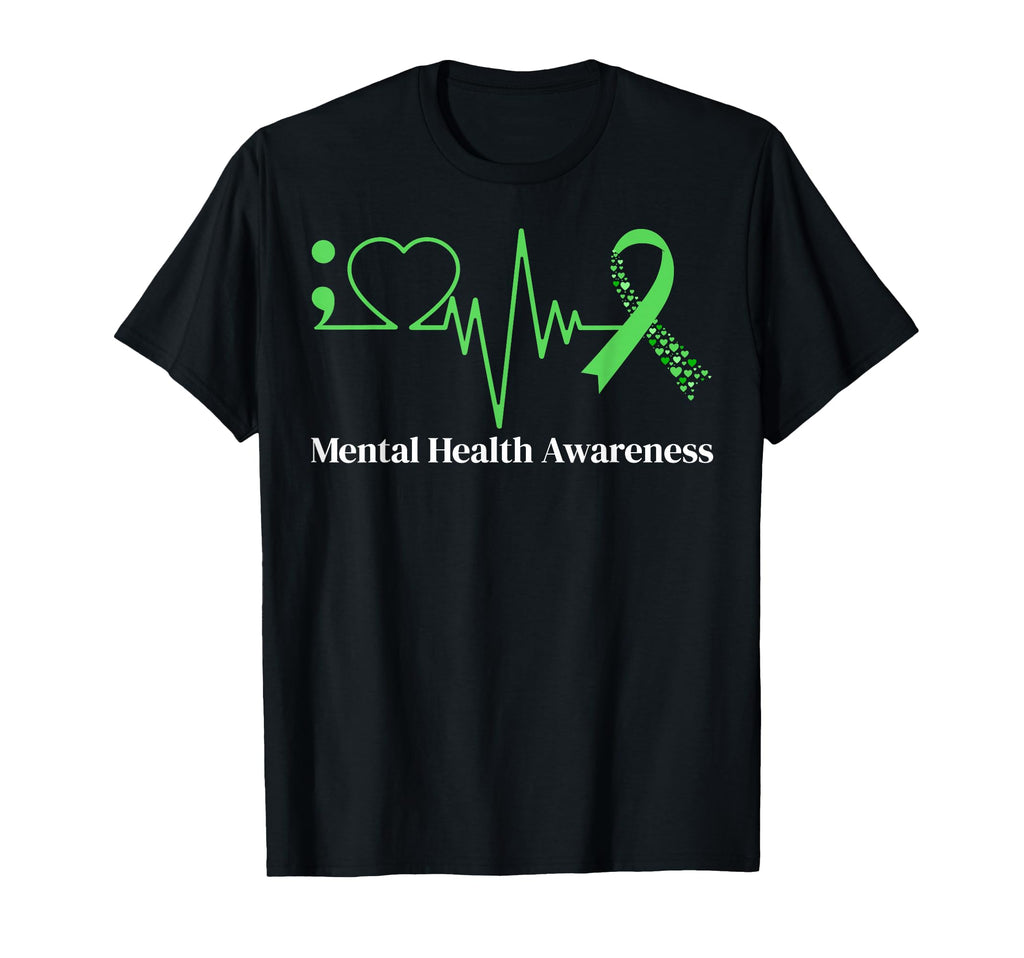 Semicolon Heart Beat Green Ribbon T-Shirt - Minimalist Print for Adults - T-Shirt, Sweatshirt, Hoodie
