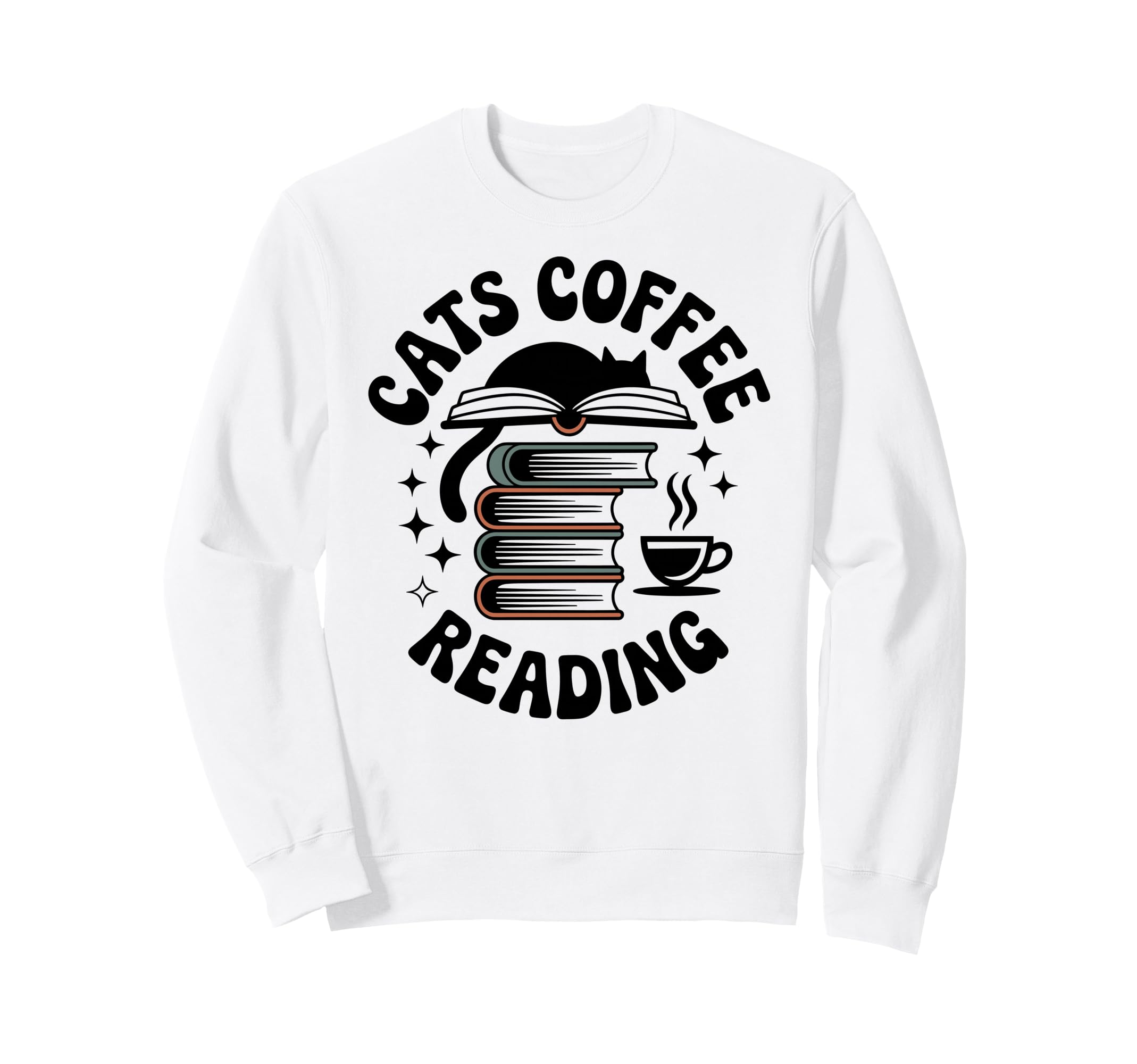 Cats Coffee Reading Funny Book Lover Sweatshirt - Custom Art Print Unisex - T-Shirt, Sweatshirt, Hoodie