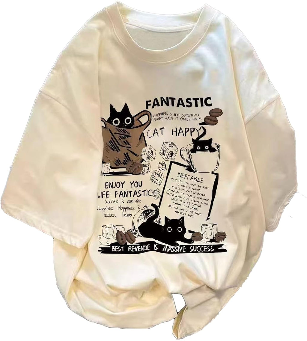 Unisex Y2K Cat Letter Print T-Shirt Harajuku Kawaii Casual Oversize T-Shirts Short Sleeves Cotton Tops - T-Shirt, Sweatshirt, Hoodie