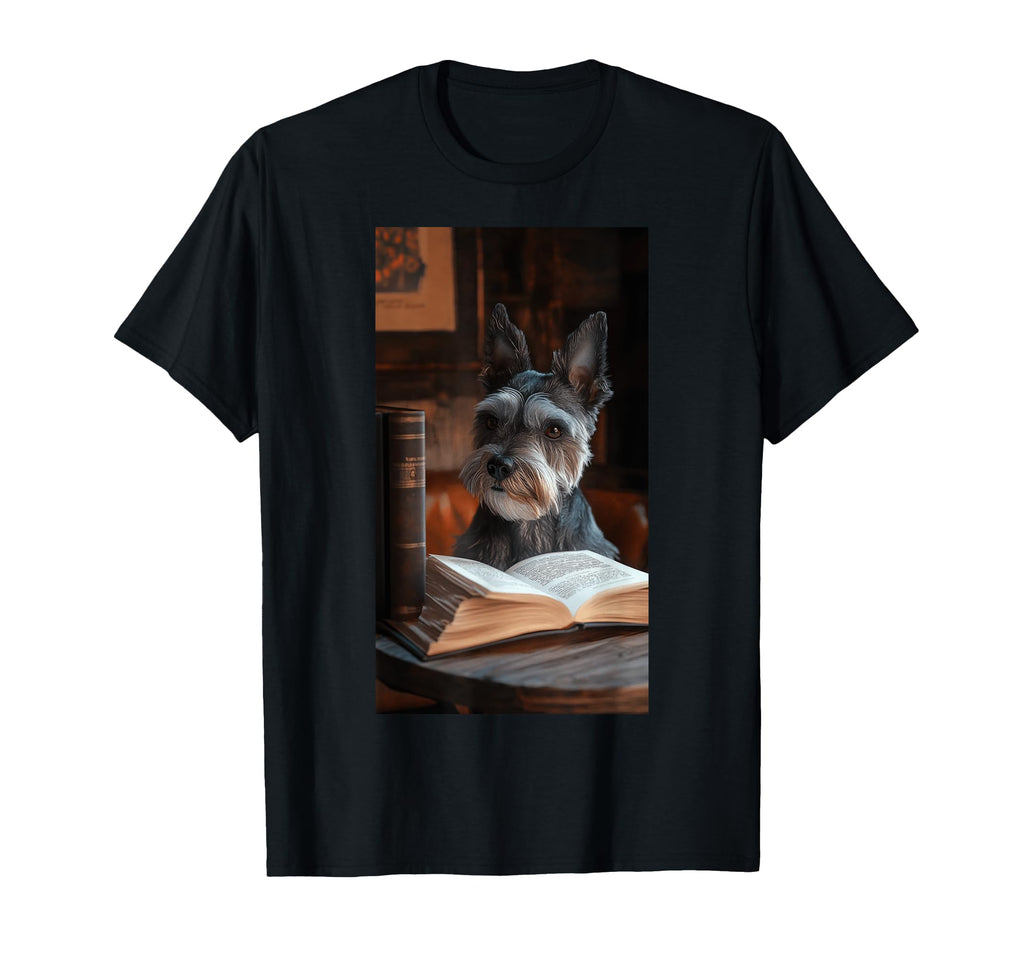 Miniature Schnauzer Reading Dog T-Shirt - Custom Art Print for Adults - T-Shirt, Sweatshirt, Hoodie