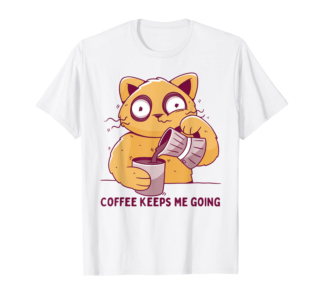 Coffee Keeps Me Going Funny Tired Cat T-Shirt - Graphic Print for Adults - T-Shirt, Sweatshirt, Hoodie
