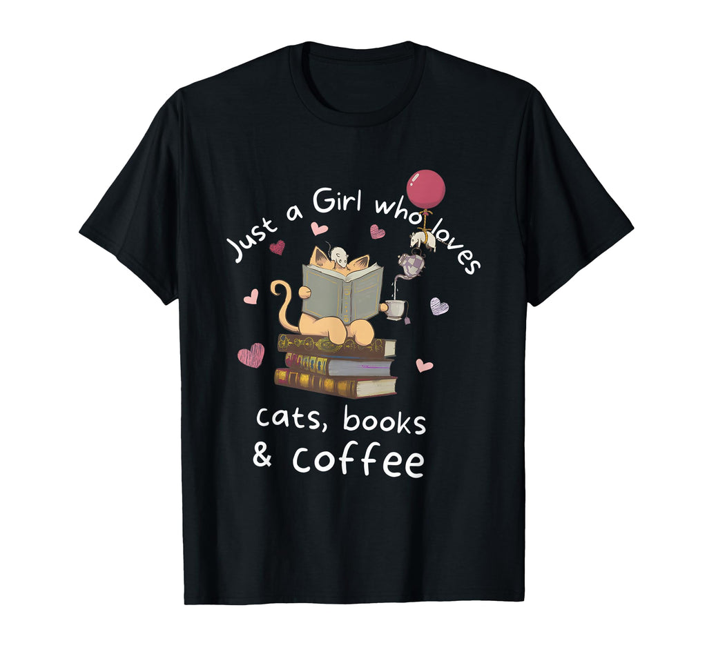 Just Who Loves Cats Books And Coffee T-Shirt - Minimalist Print for Adults - T-Shirt, Sweatshirt, Hoodie