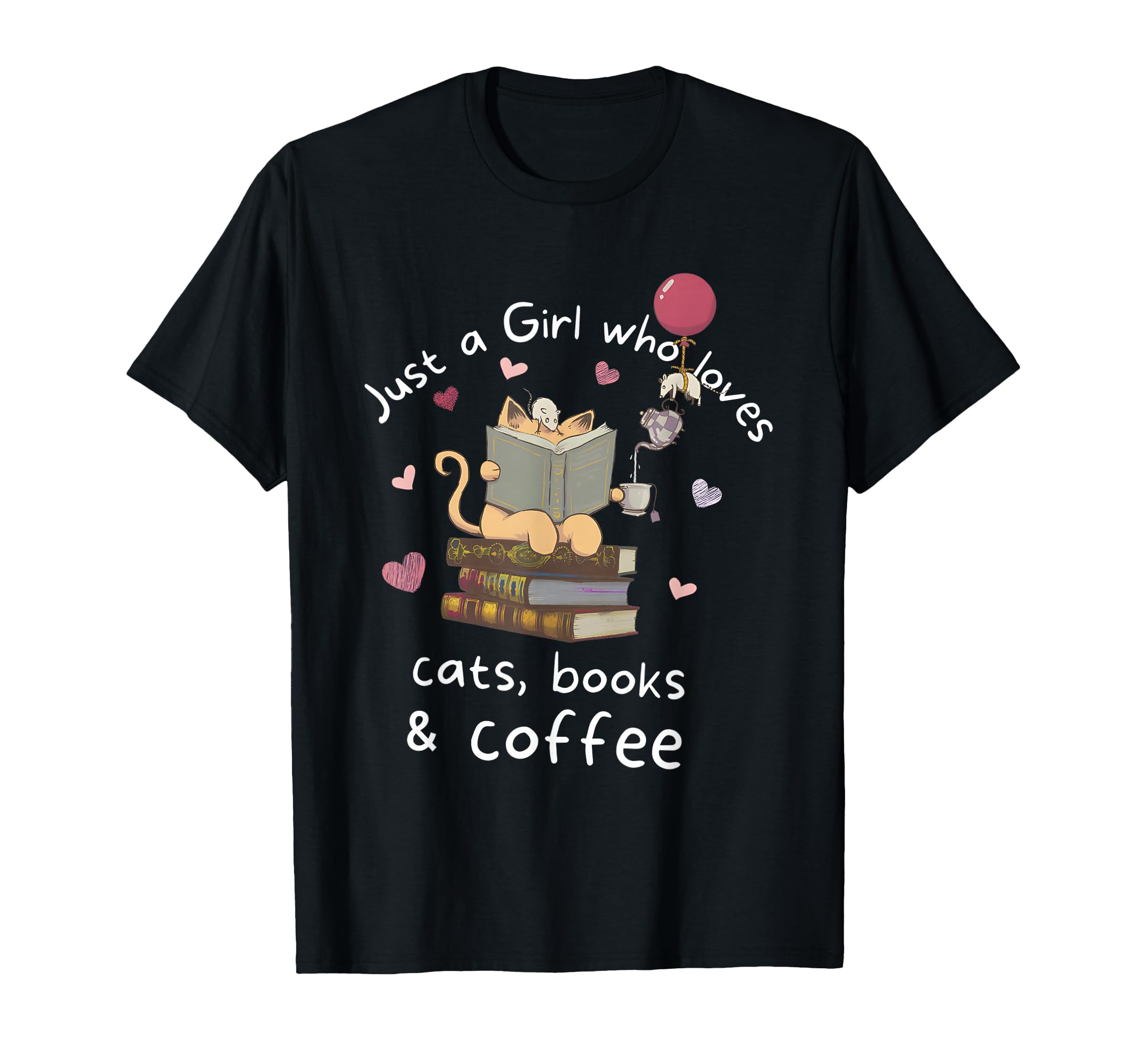 Just Who Loves Cats Books And Coffee T-Shirt - Minimalist Print for Adults - T-Shirt, Sweatshirt, Hoodie