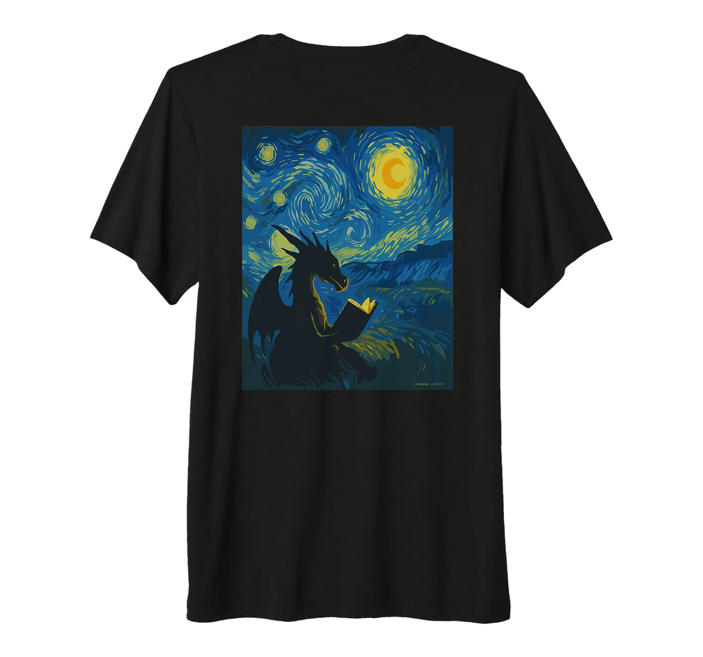 Dragon Reading Book Van Gogh Art Tri T-Shirt - Aesthetic Graphic Unisex - T-Shirt, Sweatshirt, Hoodie