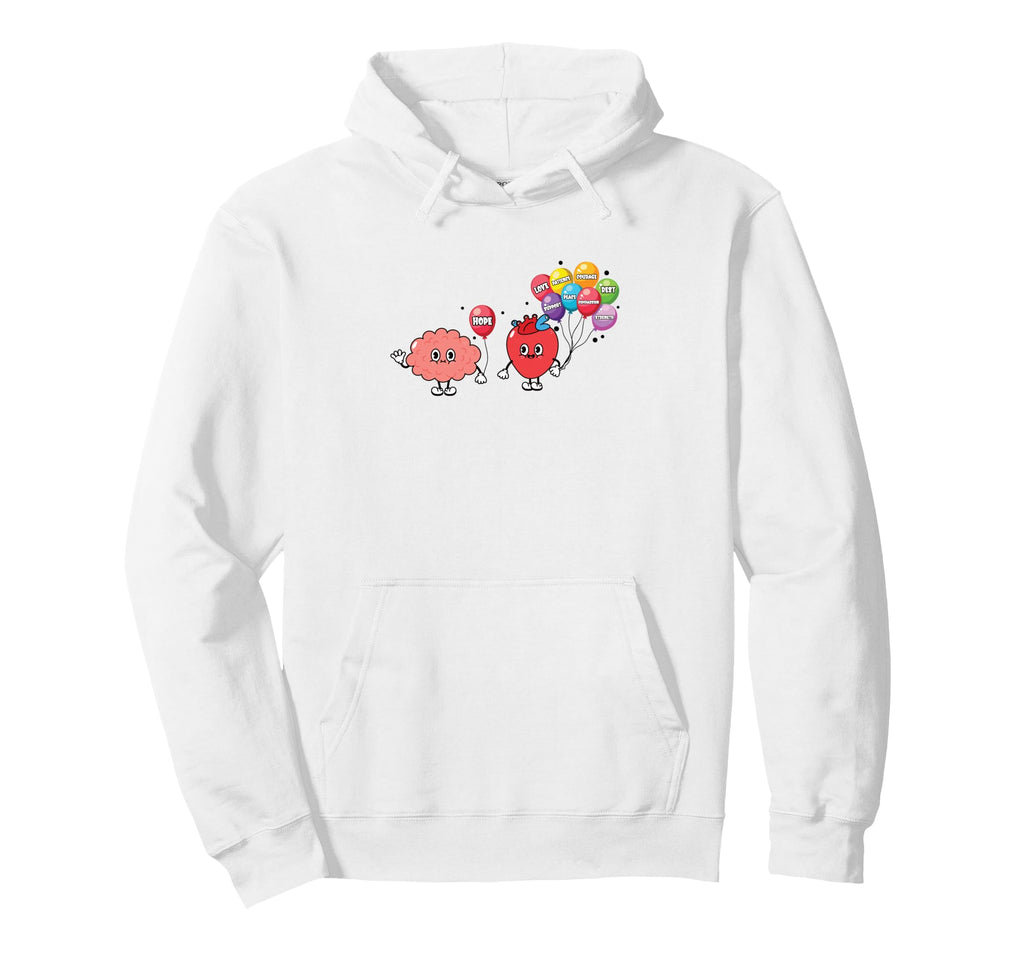 Mental Health Heart Needs And Brain Hoodie - Minimalist Print for Adults - T-Shirt, Sweatshirt, Hoodie