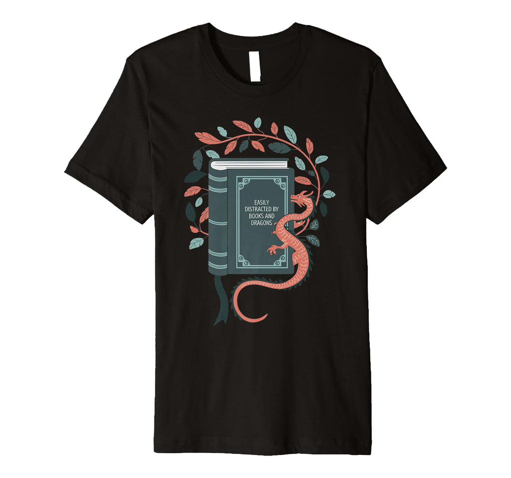 Easily Distracted Dragons And Books T-Shirt - Novelty Apparel for Adults - T-Shirt, Sweatshirt, Hoodie