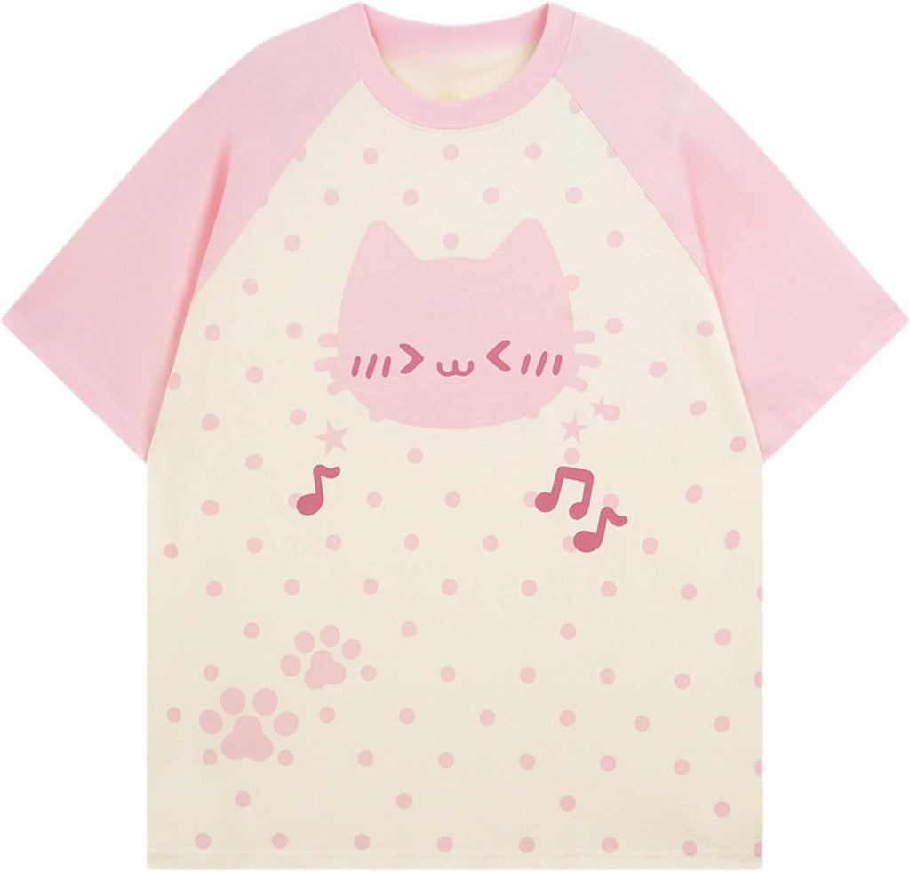 Y2K Cutecore Kawaii Teen Shirt Coquette Harajuku Oversize Japan Cat Print Cute Tshirt Top Clothes - T-Shirt, Sweatshirt, Hoodie